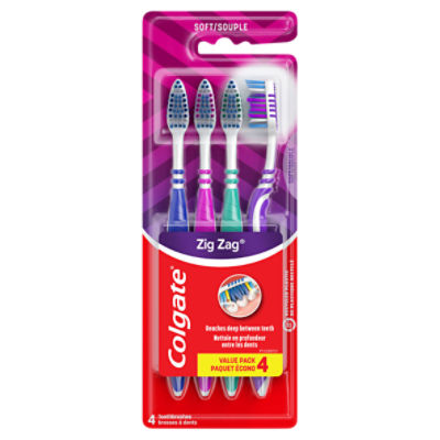 Colgate Zig Zag Deep Clean Soft Toothbrush with Soft Bristles, Adult Toothbrush - 4 Count