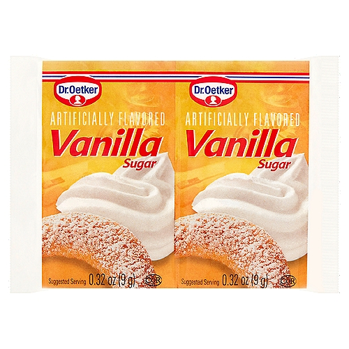 Dr. Oetker Vanilla Sugar, 0.32 oz, 6 count
One pouch is sufficient for 4 cups (500 g) of flour or 4 cups (1 l) of liquid. One pouch of Dr. Oetker Vanilla Sugar is equivalent to 1 - 2 tsp of vanilla extract (substitution rate may vary for some recipes).