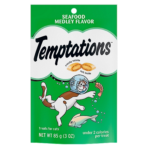 TEMPTATIONS Classic Crunchy and Soft Cat Treats Seafood Medley Flavor, 3 oz. Pouch