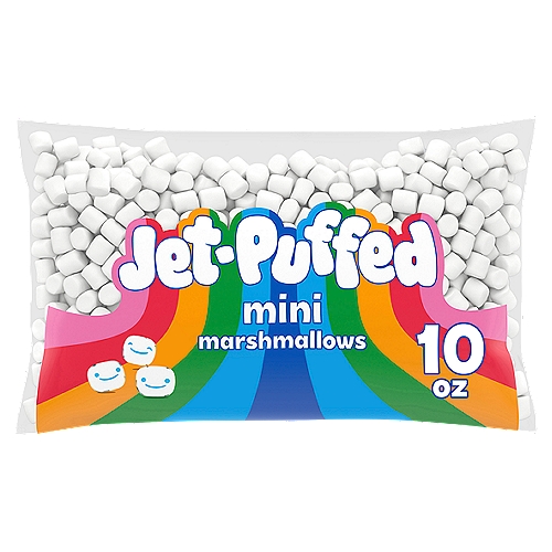 Jet-Puffed Mini Marshmallows, 10 oz
Jet-Puffed Mini Marshmallows are a delicious and versatile dessert topping. Our bite-sized mini marshmallows deliver the sweet taste and fluffy texture you know and love. With zero grams of fat per serving, mini marshmallows make a fun snack for kids or a mouthwatering addition to your favorite dessert recipes. Try using our marshmallows for hot chocolate or as a sweet potato casserole topping. They're also perfect for recipes such as rice cereal treats, frostings, and snack mixes. Mini marshmallows come packaged in a sealed 10-ounce bag.

• One 10 oz bag of Jet-Puffed Mini Marshmallows
• Jet-Puffed Mini Marshmallows are a delicious and versatile dessert topping
• Our bite-sized mini marshmallows deliver the sweet taste and fluffy texture you know and love
• Fat free and guilt free treat
• Try using our marshmallows for hot chocolate or in a sweet potato casserole
• Use Jet Puffed Mini Marshmallows to make a classic rice cereal treat
• Packaged in a sealed bag for lasting freshness until you're ready to enjoy