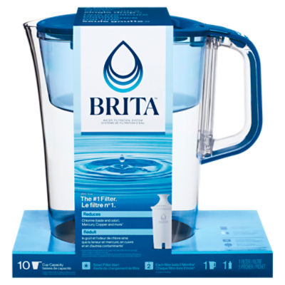  Brita Large Water Filter Pitcher for Tap and Drinking Water + 1  Standard Filter, Lasts 2 Months, 10-Cup Capacity, White