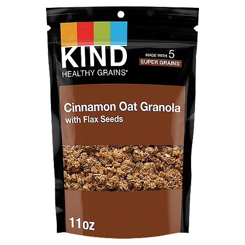 Kind Healthy Grains Cinnamon Oat Granola with Flax Seeds, 11 oz
Ingredients you can see & pronounce®

Made with 5 Super Grains*
*Oats, Buckwheat, Millet, Amaranth, Quinoa
Our Kind Healthy Grains® Granola is made from a delicious blend of five super grains - oats, buckwheat, millet, amaranth, and quinoa - and wholesome ingredients like real nuts or whole fruit. This tasty granola blend is the perfect snack to sprinkle over yogurt, enjoy by the spoonful or grab by the handful!

On-the-go!
Over yogurt!
With milk!
