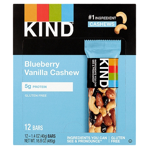 Kind Blueberry Vanilla Cashew Snack Bars, 1.4 oz, 12 count