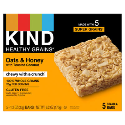 Kind Healthy Grains Oats & Honey with Toasted Coconut Granola Bars, 1.2 oz, 5 count