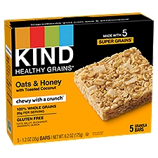 Kind Healthy Grains Oats & Honey with Toasted Coconut, Granola Bars, 6.2 Ounce
