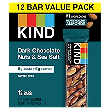 Kind Dark Chocolate Nuts & Sea Salt Bars Value Pack, 1.4 oz, 12 count
