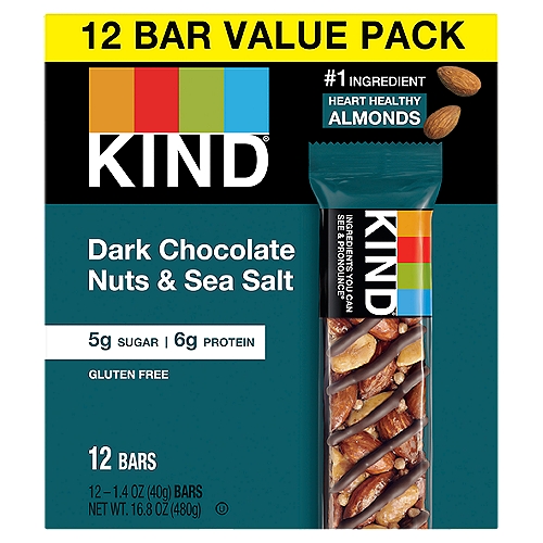 Kind Dark Chocolate Nuts & Sea Salt Bars Value Pack, 1.4 oz, 12 count