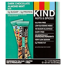 Kind Dark Chocolate Almond Mint Nuts & Spices Bars, 1.4 oz, 12 count