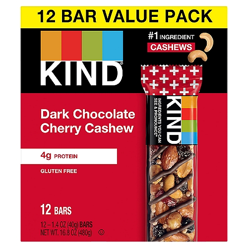Kind Dark Chocolate Cherry Cashew Bars Value Pack, 1.4 oz 12 count