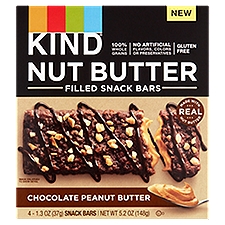 Kind Nut Butter Chocolate Peanut Butter Filled Snack Bars, 1.3 oz, 4 count