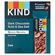 Kind Dark Chocolate Nuts & Sea Salt Bars, 1.4 oz, 6 count, 8.4 Ounce