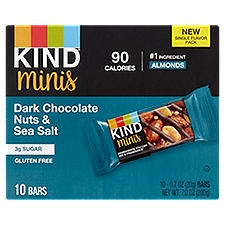 Kind Minis Dark Chocolate Nuts & Sea Salt Bars, 0.7 oz, 10 count, 0.7 Ounce
