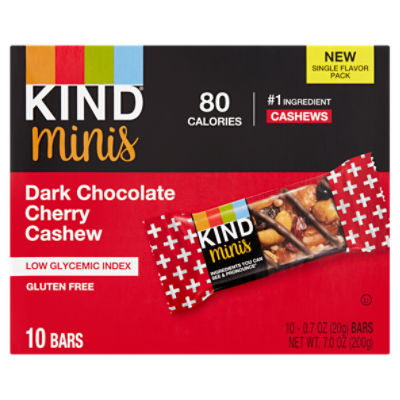 Kind Minis Dark Chocolate Cherry Cashew Bars, 0.7 oz, 10 count