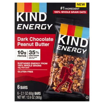 Kind Energy Dark Chocolate Peanut Butter Bars, 2.1 oz, 6 count
