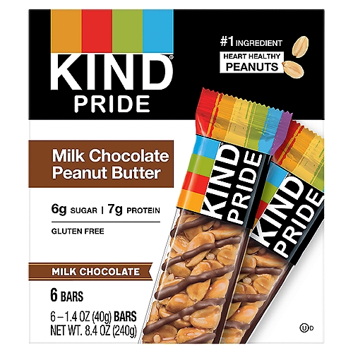 Kind Pride Milk Chocolate Peanut Butter Bars, 1.4 oz, 6 count