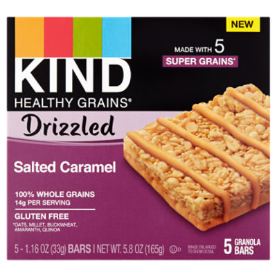 Kind Healthy Grains Drizzled Salted Caramel Granola Bars, 1.16 oz, 5 count