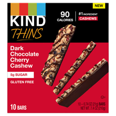 Kind Thins Dark Chocolate Cherry Cashew Bars, 0.74 oz, 10 count