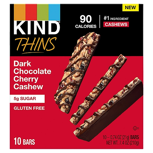 Kind Thins Dark Chocolate Cherry Cashew Bars, 0.74 oz, 10 count