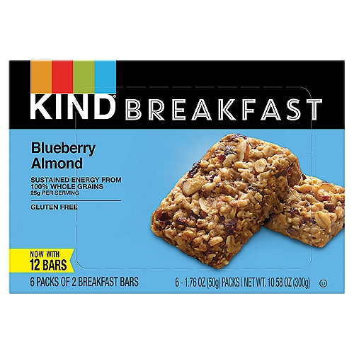 Kind Blueberry Almond Breakfast Bars, 1.76 oz, 6 count
Made with 5 Super Grains*
*Oats, Millet, Buckwheat, Amaranth, Quinoa