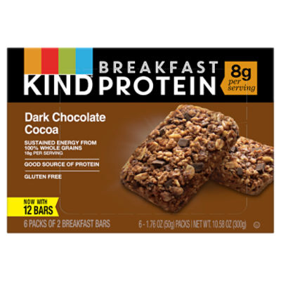 Kind Dark Chocolate Cocoa Breakfast Protein Bars, 1.76 oz, 6 count