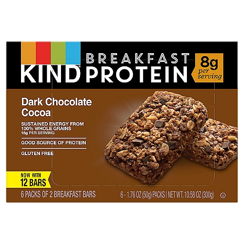 Kind Dark Chocolate Cocoa Breakfast Protein Bars, 1.76 oz, 6 count