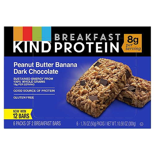 Kind Peanut Butter Banana Dark Chocolate Breakfast Protein Bars, 1.76 oz, 6 count
