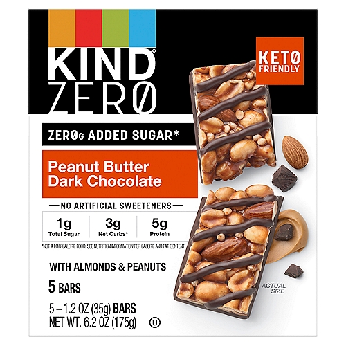 Kind Zero Peanut Butter Dark Chocolate Bars, 1.2 oz, 5 count