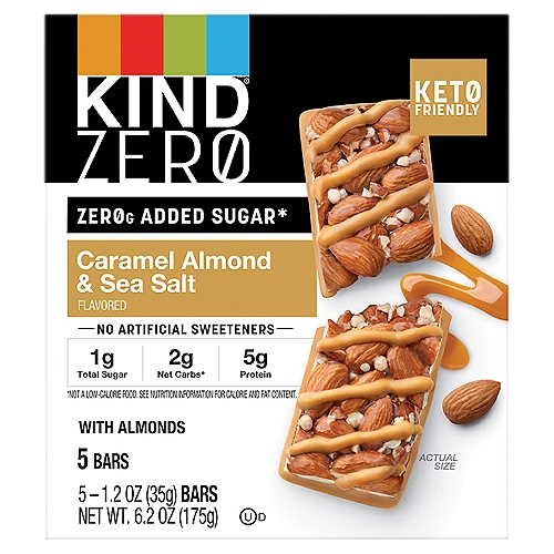 Kind Zero Caramel Almond & Sea Salt Flavored Bars, 1.2 oz, 5 count