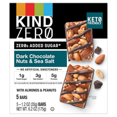 Kind Zero Dark Chocolate Nuts & Sea Salt Bars, 1.2 oz, 5 count