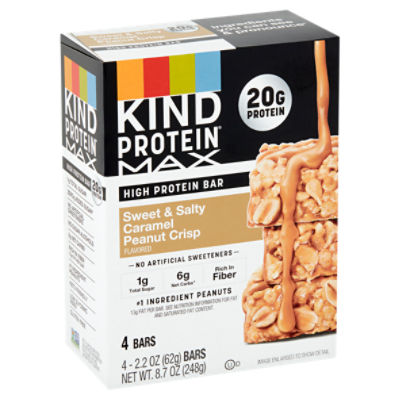 Kind Protein Max Sweet & Salty Caramel Peanut Crisp Flavored High Protein Bar, 2.2 oz, 4 count
