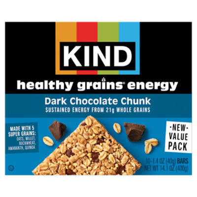 Kind Healthy Grains Dark Chocolate Chunk Energy Bars Value Pack, 1.4 oz, 10 count