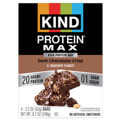 Kind Protein Max Dark Chocolate Crisp High Protein Bar, 2.2 oz, 4 count, 8.7 Ounce