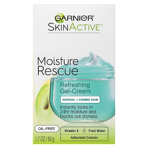 Garnier Skin Active Moisture Rescue Refreshing Gel-Cream, 1.7 oz
Did you know that UV rays, stress, lack of sleep and pollution can take a toll on your skin, causing issues such as dryness, dullness, signs of fatigue and even wrinkles to become more noticeable?
That's why we've designed Garnier® SkinActive™ to be highly effective and efficient, so you can enjoy fresh, healthy-looking skin every day.
It starts with a better clean. Customized by skin type, our cleansers purify and prep your skin to receive care.
Follow with our care products powered by custom blends of antioxidants to help protect skin from daily aggressors, while keeping it visibly healthy day after day.

Our SkinActive Guiding Principles
1. Skincare shouldn't be complicated
✓ Cleanse: Purify & prep skin to receive care
✓ Care: Give skin its daily dose of hydration & protection
2. Scientifically tested in labs, demonstrated in life
✓ Results you can see and feel
✓ Visible improvements over time
3. Products that not only work, they're enjoyable to use
✓ Lightweight, quick-absorbing textures
✓ Fresh, gentle fragrances
4. Your skin's best interest is always in mind
✓ Non-comedogenic - won't clog pores
✓ Allergy tested
✓ Gentle to skin