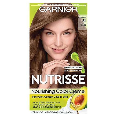Garnier Nutrisse Mochaccino 61 Light Ash Brown Permanent Haircolor, one  application