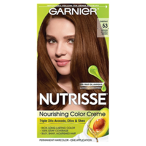 Garnier Nutrisse Chestnut 53 Medium Golden Brown Permanent Haircolor, one application