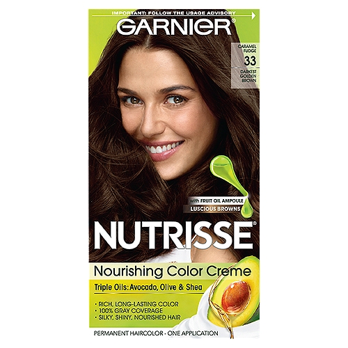 Garnier Nutrisse Caramel Fudge 33 Darkest Golden Brown Permanent Haircolor, one application
