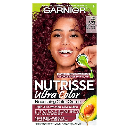 Garnier Nutrisse Ultra Color Lotus Berry BR3 Intense Burgundy Permanent  Haircolor, one application