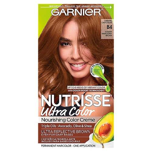 Garnier Nutrisse Caramel Chocolate B4 Golden Mahogany Brown Permanent  Haircolor, one application
