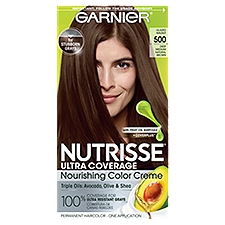 Garnier Nutrisse Glazed Walnut 500 Deep Medium Natural Brown Permanent Haircolor, one application