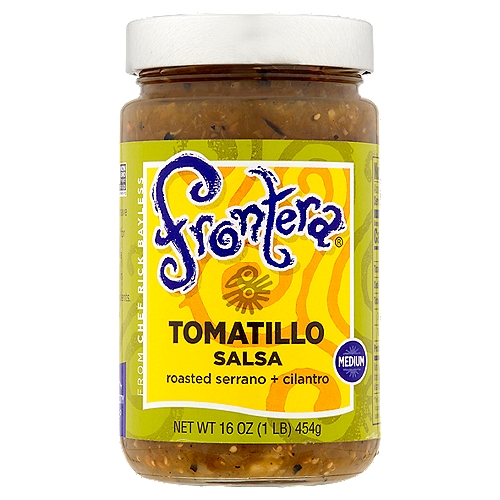 Frontera Medium Tomatillo Salsa, 16 oz
From the majestic Aztec Empire (when tomatillos were on noble tables) until today, tomatillo salsas have been Mexico's foundation of ''zing'' for everything from totopos (aka tortilla chips) and tostadas to tacos. Made in small batches with high-quality ingredients.