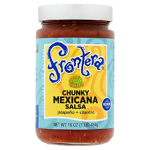 Frontera Medium Chunky Mexicana Salsa, 16 oz
It's all about the tomato! Bright jalapeño and smoky garlic add dazzle to the vibrant, fresh, ripe tomato salsa found throughout Mexico. Our medium-spicy blend of fresh and fire-roasted tomatoes tastes great with tortilla chips and your favorite tacos. Made in small batches with high-quality ingredients.
