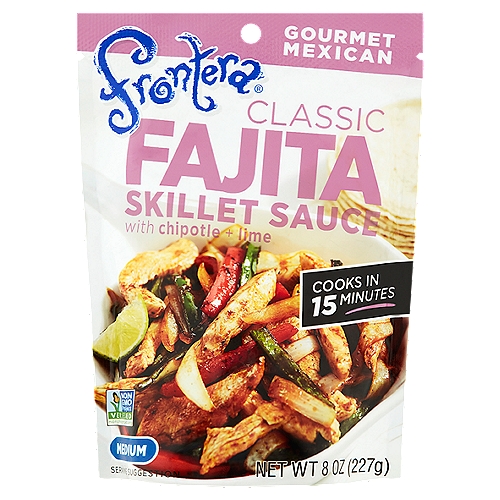 Frontera Medium Classic Fajita Skillet Sauce with Chipotle + Lime, 8 oz
We love fajitas: Pan-seared meat, caramelized veggies, wrapped up in a warm tortilla. Infuse that goodness with our chipotle and lime sauce and you'll be the best fajita cook in town.