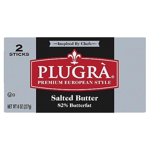 Plugrá Extra Creamy Salted Butter, 2 count, 8 oz
No added hormones*
*No significant difference has been shown between milk derived from rBST-treated and non rBST-treated cows.