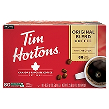 Tim Hortons Original Blend Medium Roast Recyclable, K-Cup Coffee Pods, 80 Each