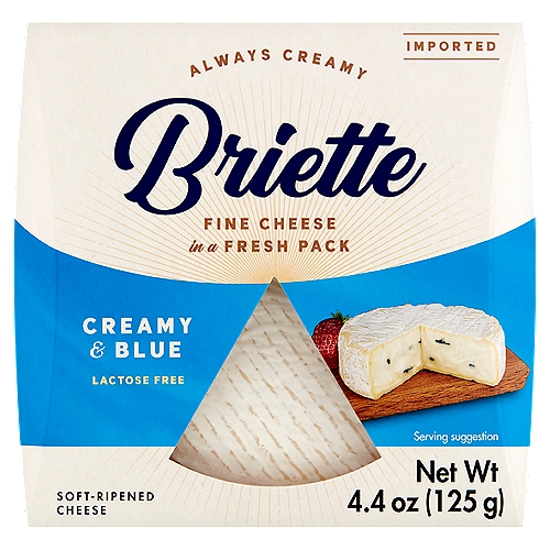 Briette Creamy & Blue Soft-Ripened Cheese, 4.4 oz
Our master cheese-makers use only pure cow's milk from local Bavarian farms to make our creamy blue Briette. Our special fresh pack ensures our cheese is always creamy and of the highest quality.
