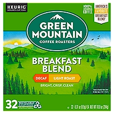Green Mountain Coffee Roasters Breakfast Blend Decaf Coffee K-Cup Pods, 0.31 oz, 32 count 