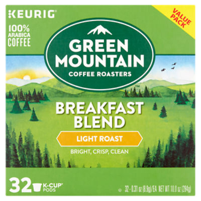 Green Mountain Coffee Roasters Breakfast Blend Light Roast Coffee Value Pack, 0.31 oz, 32ct