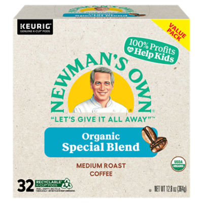 Newman's Own Organics Special Blend Medium Roast Coffee K-Cup Pods Value Pack, 0.40 oz, 32 count