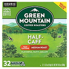 Green Mountain Coffee Roasters Half-Caff Coffee K-Cup Pods Value Pack, 0.33 oz, 32 count