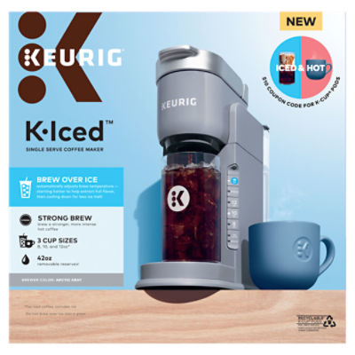 Keurig K-Slim+Iced Single Service Coffee Maker, Artic Gray Bundle